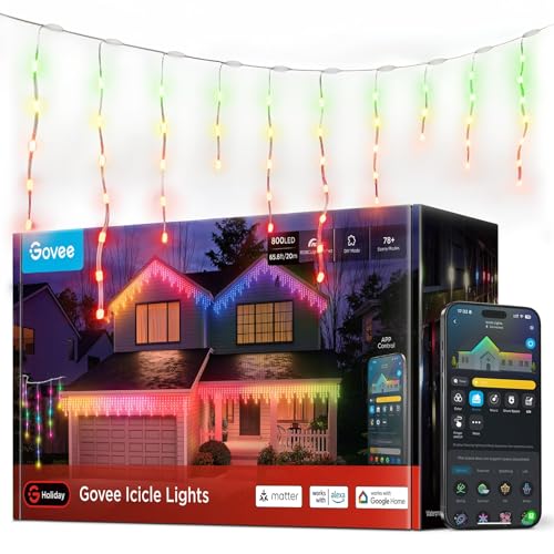 Govee Eiszapfen Lichterkette 20M, Intelligente RGBIC Lichtervorhang mit 800 LEDs Lichterkette außen, Wasserdicht nach IP67, 78+ Szenenmodi, Musik sync, Kompatibel mit Alexa & Google Assistant Govee Eiszapfen Lichterkette 20M, Intelligente RGBIC Lichtervorhang mit 800 LEDs Lichterkette außen, Wasserdicht nach IP67, 78+ Szenenmodi, Musik sync, Kompatibel mit Alexa & Google Assistant von Govee