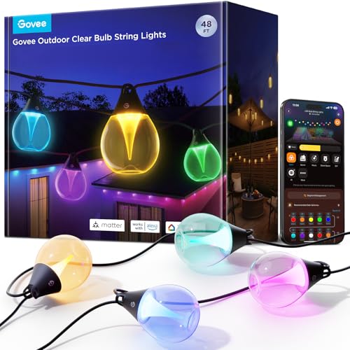 Govee Lichterkette Außen, 15M Dimmbare RGBWIC LED Lichterkette mit 16 Millionen Farben und 111 Szenenmodi, 80 lm pro LED, Lebensdauer 25.000 Stunden, Funktioniert mit Alexa, Google Assistant, Matter von Govee