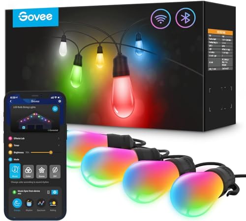 Govee Lichterkette Außen, Smart LED Wifi RGBICW Glühbirnen, IP65 Wasserdicht, Funktioniert mit Alexa und Google Assistant, App-Steuerung, 47 Szenenmodi, 30 LEDs 30m Outdoor Govee Lichterkette Außen, Smart LED Wifi RGBICW Glühbirnen, IP65 Wasserdicht, Funktioniert mit Alexa und Google Assistant, App-Steuerung, 47 Szenenmodi, 30 LEDs 30m Outdoor von Govee
