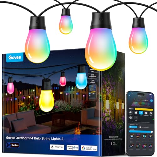 Govee Lichterkette Außen 30M, RGBICW LED Lichterkette, IP66 Wasserdicht, Funktioniert mit Alexa und Google Assistant, App-Steuerung, 111 Szenenmodi, Outdoor Lichterketten für Balkon Garten Party Deko von Govee