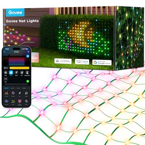 Govee Lichterkette Netz für Büsche mit 240 LEDs, 0.88×1.43M Smart Lichternetz Außen mit Vielfältige Modi, DIY Funktion für Halloween Strauch, Rasen Dekor, IP65 Wasserdicht mit Alexa, Google Assistant von Govee