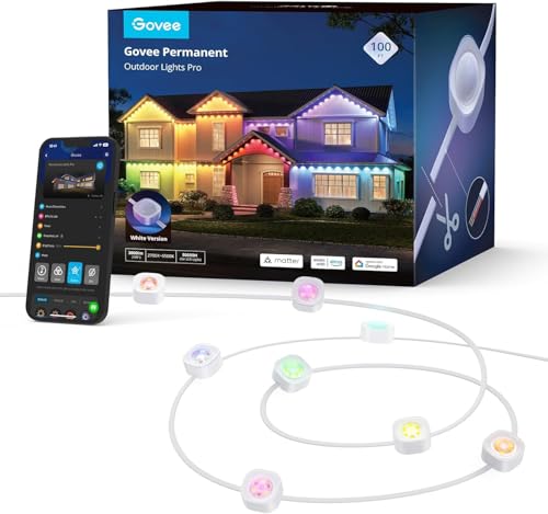 Govee Permanent Outdoor Lights Pro 30m, mit 60 RGBIC Warm/Kaltweiß LED Leuchten, 75 Szenenmodi für Party, IP67 wasserdicht, funktioniert mit Alexa, Google Assistant, Matter von Govee