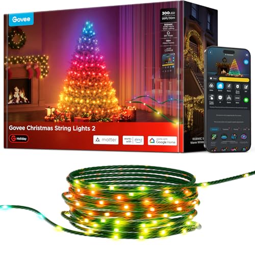 Govee RGBWIC Christmas Lights, 300 LEDs Weilnachtsbeleuchtung Außen, 30M Smarte Lichterkette Innen für Weihnachtsdeko, 130+ Szenen-Modi, Shape Mapping, Kompatibel mit Alexa, Grünes Kabel Govee RGBWIC Christmas Lights, 300 LEDs Weilnachtsbeleuchtung Außen, 30M Smarte Lichterkette Innen für Weihnachtsdeko, 130+ Szenen-Modi, Shape Mapping, Kompatibel mit Alexa, Grünes Kabel von Govee