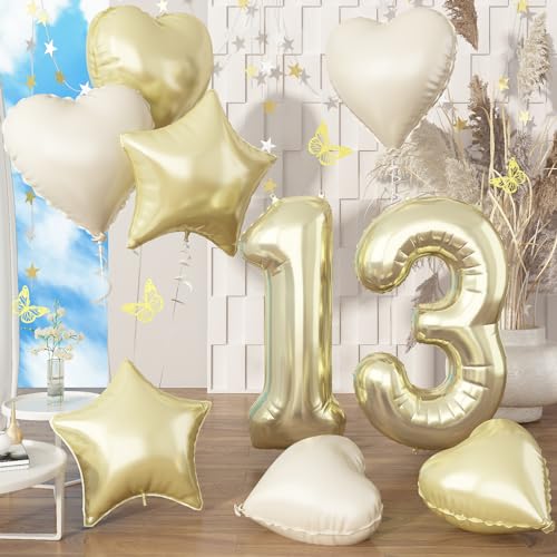 101cm Luftballon Zahl 13, 40'' Champagner Gold 13 Ballon mit Gold Creme Herz Stern Ballons für Mädchen 13. Geburtstag Deko, Folienballon Zahlen für 13 Jahre Geburtstagsdeko Jubiläum Party Dekoration 101cm Luftballon Zahl 13, 40'' Champagner Gold 13 Ballon mit Gold Creme Herz Stern Ballons für Mädchen 13. Geburtstag Deko, Folienballon Zahlen für 13 Jahre Geburtstagsdeko Jubiläum Party Dekoration von Govpy