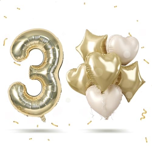 101cm Luftballon Zahl 3, 40'' Champagner Gold 3 Ballon mit Goldene Creme Herz Stern Ballons für Mädchen 3. Geburtstag Deko, Folienballon Zahlen 3 für 3 Jahre Geburtstagsdeko Jubiläum Party Dekoration 101cm Luftballon Zahl 3, 40'' Champagner Gold 3 Ballon mit Goldene Creme Herz Stern Ballons für Mädchen 3. Geburtstag Deko, Folienballon Zahlen 3 für 3 Jahre Geburtstagsdeko Jubiläum Party Dekoration von Govpy