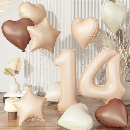 14 Luftballons Zahl Beige Set, Aprikose Ballon 14. Geburtstag Deko für Mädchen, Neutraler Creme Kaffee Nude Herzballons Helium Braun Stern Folienballon für 14 Geburtstagsdeko Jubiläum Party Dekoration 14 Luftballons Zahl Beige Set, Aprikose Ballon 14. Geburtstag Deko für Mädchen, Neutraler Creme Kaffee Nude Herzballons Helium Braun Stern Folienballon für 14 Geburtstagsdeko Jubiläum Party Dekoration von Govpy