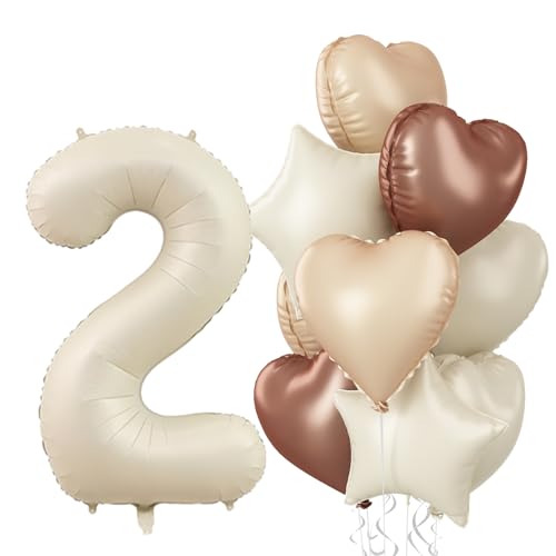 Luftballon 2. Geburtstag für Mädchen, Nude Creme Beige Helium Zahl 2 Folienballon Neutraler Stern Ballon Deko, Cremefarbene Braun Aprikose Kaffee Herz Ballon für 2 Geburtstagsdeko Jubiläum Party Deko von Govpy