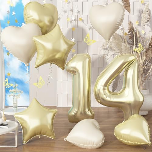 40'' Luftballon 14 Geburtstag Hell Gold, Riesen Champagner Gold Folienballon Zahl 14 mit Beige Herz Ballons, Zahlen 14. Geburtstagsdeko Ballon für Junge, Zahlenballon 14 Deko Jubiläum Party Dekoration 40'' Luftballon 14 Geburtstag Hell Gold, Riesen Champagner Gold Folienballon Zahl 14 mit Beige Herz Ballons, Zahlen 14. Geburtstagsdeko Ballon für Junge, Zahlenballon 14 Deko Jubiläum Party Dekoration von Govpy