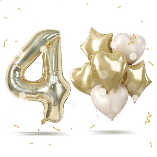 40'' Luftballon 4 Geburtstag Hell Gold, Riesen Champagner Gold Folienballon Zahl 4 mit Beige Herz Ballons, Zahlen 4. Geburtstagsdeko Ballon für Junge, Zahlenballon 4 Deko zum Jubiläum Party Dekoration 40'' Luftballon 4 Geburtstag Hell Gold, Riesen Champagner Gold Folienballon Zahl 4 mit Beige Herz Ballons, Zahlen 4. Geburtstagsdeko Ballon für Junge, Zahlenballon 4 Deko zum Jubiläum Party Dekoration von Govpy