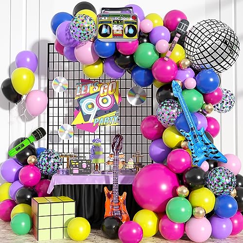 80er 90er Jahre Party Deko, Retro Disco Mottoparty Ballon Girlande Set mit Bunt Luftballons mit Disco Kugel Boombox Bassgitarre Mikrofon Folienballons für 80er 90er Hip Hop Geburtstag Dekoration von Govpy