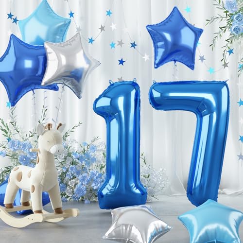 Ballon 17. Geburtstag Zahlen für Jungen, Blau Dunkelblau Große Zahl 17 Folienballon Deko, 40 Zoll Pastell Hellblau Silber Stern 17 Luftballon für Mann 17 Jahr Geburtstagdeko Jubiläum Party Dekoration Ballon 17. Geburtstag Zahlen für Jungen, Blau Dunkelblau Große Zahl 17 Folienballon Deko, 40 Zoll Pastell Hellblau Silber Stern 17 Luftballon für Mann 17 Jahr Geburtstagdeko Jubiläum Party Dekoration von Govpy