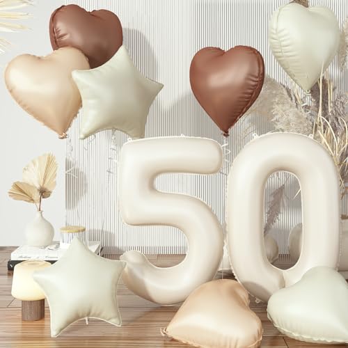 Beige Luftballon 50. Geburtstag Deko, Nude Zahl 50 Folienballon Stern Ballon, Creme Aprikose Braun Herz Luftballons für Junge Frau Geburtstagsdeko Hochzeit Jubiläum Party Dekoration, Fliegt mit Helium Beige Luftballon 50. Geburtstag Deko, Nude Zahl 50 Folienballon Stern Ballon, Creme Aprikose Braun Herz Luftballons für Junge Frau Geburtstagsdeko Hochzeit Jubiläum Party Dekoration, Fliegt mit Helium von Govpy