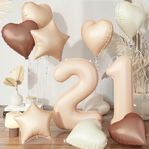 Beige Luftballons Zahl 21, Creme Ballon 21. Geburtstag Deko für Mädchen, Neutraler Kaffee Nude Herzballons Helium Braun Stern Folienballon für 21 Jahr Frau Geburtstagsdeko Jubiläum Party Dekoration Beige Luftballons Zahl 21, Creme Ballon 21. Geburtstag Deko für Mädchen, Neutraler Kaffee Nude Herzballons Helium Braun Stern Folienballon für 21 Jahr Frau Geburtstagsdeko Jubiläum Party Dekoration von Govpy