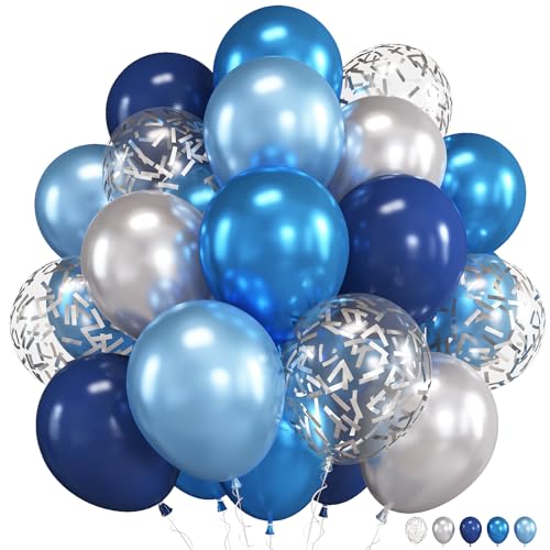 Blau Silber Luftballons Bausatz, 60 Packungen 12 Zoll Metallisch Blau Silber Luftballons Dunkel Blau Silber Konfetti Latex Luftballons Party Dekoration für Geburtstag Abschlüsse Baby Dusche Feier von Govpy