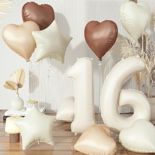 Folienballon 16. Geburtstag Deko, 40'' Creme Beige Zahl 16 Luftballons, Nude 16 Ballon Kaffee Braun Aprikose Helium Neutraler Stern Herz Ballons für Mädchen Geburtstagsdeko Hochzeit Party Dekoration Folienballon 16. Geburtstag Deko, 40'' Creme Beige Zahl 16 Luftballons, Nude 16 Ballon Kaffee Braun Aprikose Helium Neutraler Stern Herz Ballons für Mädchen Geburtstagsdeko Hochzeit Party Dekoration von Govpy