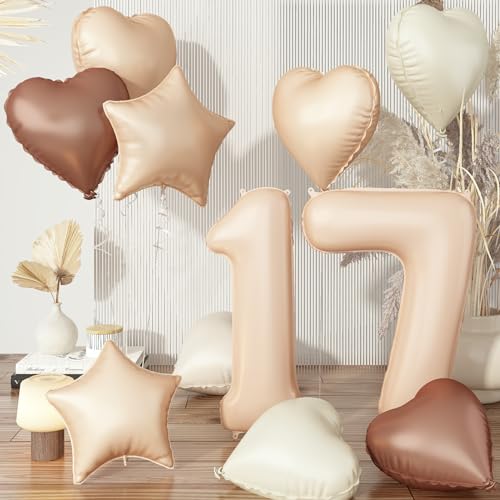 Folienballon 17. Geburtstag, Beige Zahl 17 Ballon Cremefarbene Hochzeit Deko, Nude Creme Braun Helium Stern Ballon Neutraler Herz Luftballons für Mädchen 17 Geburtstagsdeko Jubiläum Party Dekoration Folienballon 17. Geburtstag, Beige Zahl 17 Ballon Cremefarbene Hochzeit Deko, Nude Creme Braun Helium Stern Ballon Neutraler Herz Luftballons für Mädchen 17 Geburtstagsdeko Jubiläum Party Dekoration von Govpy