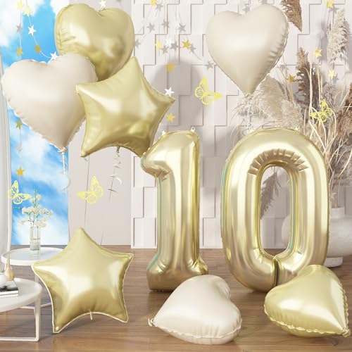 Folienballon Zahl 10 Champagner Gold, XXL Zahlen Luftballons 10 für Mädchen, Hell Gold Luftballon 10. Geburtstag Deko mit Creme Herz Stern Ballon für Frau 10 Jahre Geburtstagsdeko Jubiläum Dekoration Folienballon Zahl 10 Champagner Gold, XXL Zahlen Luftballons 10 für Mädchen, Hell Gold Luftballon 10. Geburtstag Deko mit Creme Herz Stern Ballon für Frau 10 Jahre Geburtstagsdeko Jubiläum Dekoration von Govpy