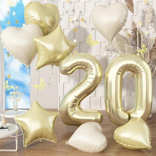 Folienballon Zahl 20 Champagner Gold, XXL Zahlen Luftballon 20 für Mann, 40'' Hell Gold Luftballon 20. Geburtstag Deko mit Creme Herz Stern Ballon für Frau 20 Jahre Geburtstagsdeko Jubiläum Dekoration Folienballon Zahl 20 Champagner Gold, XXL Zahlen Luftballon 20 für Mann, 40'' Hell Gold Luftballon 20. Geburtstag Deko mit Creme Herz Stern Ballon für Frau 20 Jahre Geburtstagsdeko Jubiläum Dekoration von Govpy