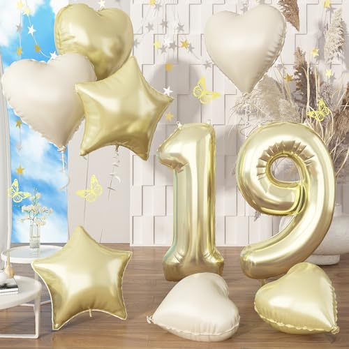 Geburtstag Zahlen Luftballon 19, 40'' Champagner Gold Folienballon Zahl 19 für Mann, Riesen Hell Gold Helium Ballon 19. Geburtstagsdeko mit Creme Weiß Herz Stern Ballon für Frau 19 Jubiläum Party Deko Geburtstag Zahlen Luftballon 19, 40'' Champagner Gold Folienballon Zahl 19 für Mann, Riesen Hell Gold Helium Ballon 19. Geburtstagsdeko mit Creme Weiß Herz Stern Ballon für Frau 19 Jubiläum Party Deko von Govpy