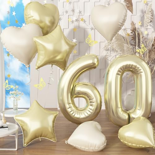 Geburtstag Zahlen Luftballon 60, 40'' Champagner Gold Folienballon Zahl 60 für Mann, Riesen Hell Gold Helium Ballon 60. Geburtstagsdeko mit Creme Weiß Herz Stern Ballon für Frau 60 Jubiläum Party Deko Geburtstag Zahlen Luftballon 60, 40'' Champagner Gold Folienballon Zahl 60 für Mann, Riesen Hell Gold Helium Ballon 60. Geburtstagsdeko mit Creme Weiß Herz Stern Ballon für Frau 60 Jubiläum Party Deko von Govpy
