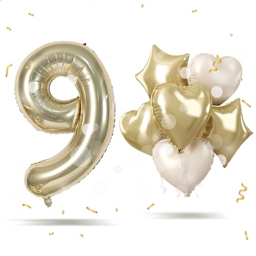 Geburtstag Zahlen Luftballon 9 Jahre, 40'' Champagner Gold Folienballon Zahl 9 für Mädchen, Riesen Hell Gold Helium Ballon 9. Geburtstagsdeko mit Creme Herz Stern Ballon für Frau 9 Jubiläum Party Deko Geburtstag Zahlen Luftballon 9 Jahre, 40'' Champagner Gold Folienballon Zahl 9 für Mädchen, Riesen Hell Gold Helium Ballon 9. Geburtstagsdeko mit Creme Herz Stern Ballon für Frau 9 Jubiläum Party Deko von Govpy