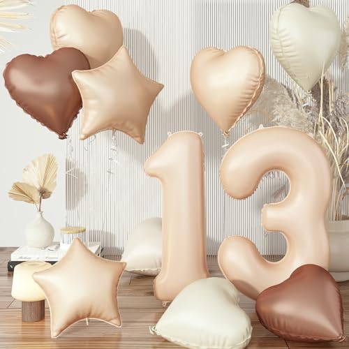 Geburtstagsdeko 13 Jahre für Mädchen, Braun Zahl 13 Luftballon Cremefarbene Kaffee Herz Deko, Nude Creme Beige Aprikose Ballon 13 Neutraler Stern Folienballon für 13. Geburtstag Party Dekoration Geburtstagsdeko 13 Jahre für Mädchen, Braun Zahl 13 Luftballon Cremefarbene Kaffee Herz Deko, Nude Creme Beige Aprikose Ballon 13 Neutraler Stern Folienballon für 13. Geburtstag Party Dekoration von Govpy