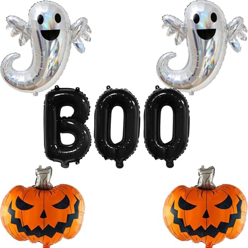 Halloween Boo Luftballon Set, Silber Laser Geist Orange Kürbis Halloween Helium Folienballon mit Schwarz Boo Ballon Banner für Kinder Horror Grusel Thema Trick or Treat Nacht Party Dekoration Halloween Boo Luftballon Set, Silber Laser Geist Orange Kürbis Halloween Helium Folienballon mit Schwarz Boo Ballon Banner für Kinder Horror Grusel Thema Trick or Treat Nacht Party Dekoration von Govpy
