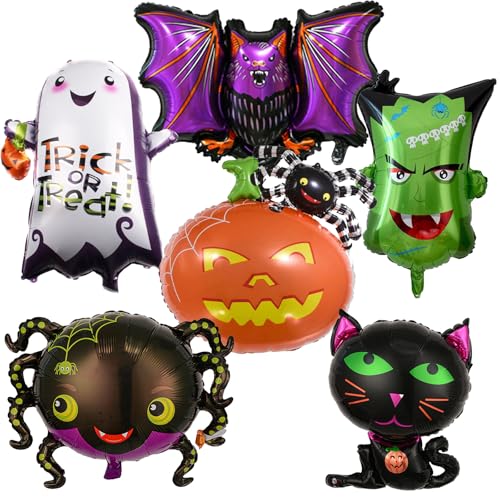 Halloween Deko Folienballon Set, 6 Stück XXL Luftballon Geist Katze Spinne Kürbis Fledermaus Grün Monster Kopf Happy Halloween Ballon für Kinder Horror Thema Trick or Treat Gruselig Party Dekoration Halloween Deko Folienballon Set, 6 Stück XXL Luftballon Geist Katze Spinne Kürbis Fledermaus Grün Monster Kopf Happy Halloween Ballon für Kinder Horror Thema Trick or Treat Gruselig Party Dekoration von Govpy