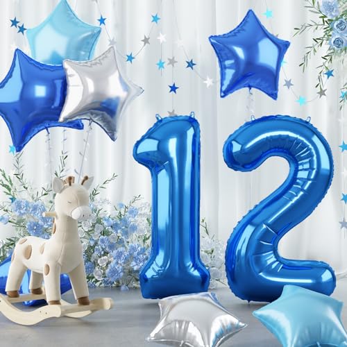 Luftballon 12. Geburtstag Zahlen für Jungen, Blau Dunkelblau Große Folienballon Deko, 40'' Hellblau Silber Stern Zahl 12 Ballon für 12 Jahr Geburtstagdeko Jubiläum Party Dekoration, Fliegt mit Helium Luftballon 12. Geburtstag Zahlen für Jungen, Blau Dunkelblau Große Folienballon Deko, 40'' Hellblau Silber Stern Zahl 12 Ballon für 12 Jahr Geburtstagdeko Jubiläum Party Dekoration, Fliegt mit Helium von Govpy