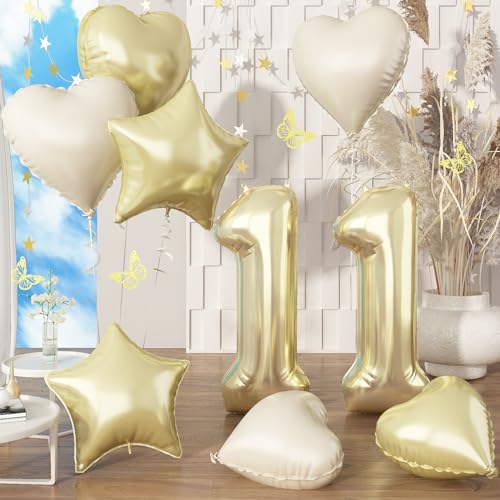 Luftballon Gold 11. Geburtstag Deko, XXL Champagner Goldene Zahl 11 mit Beige Herz Stern Ballons für Mädchen, 40'' Folienballon Zahlen 11 Ballon für 11 Jahre Geburtstagsdeko Jubiläum Party Dekoration Luftballon Gold 11. Geburtstag Deko, XXL Champagner Goldene Zahl 11 mit Beige Herz Stern Ballons für Mädchen, 40'' Folienballon Zahlen 11 Ballon für 11 Jahre Geburtstagsdeko Jubiläum Party Dekoration von Govpy