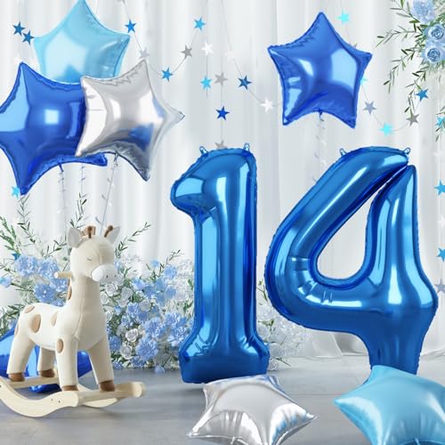 Luftballon Zahlen 14 Dunkelblau Geburtstagdeko, Riesen Blau 14 Zahl Ballon Deko, 40'' Hellblau Silber Stern Zahl Folienballon für Jungen 14. Geburtstag Jubiläum Party Dekoration, Fliegt mit Helium Luftballon Zahlen 14 Dunkelblau Geburtstagdeko, Riesen Blau 14 Zahl Ballon Deko, 40'' Hellblau Silber Stern Zahl Folienballon für Jungen 14. Geburtstag Jubiläum Party Dekoration, Fliegt mit Helium von Govpy