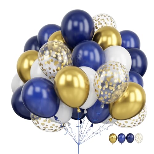 Luftballons Blau Gold, 60 Stück 12 Zoll Marineblau und Metallic Chrom Gold Konfetti Luftballons mit Bändern für Geburtstag, Hochzeit, Babyparty, Abschlussfeier Dekoration von Govpy