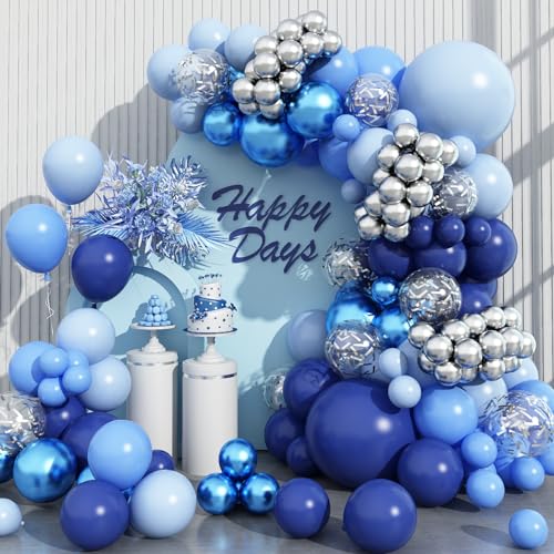 Luftballons Girlande Blau Silber, 117 Stück Luftballons Blau und Metallic Silber Konfetti Ballons, Luftballon Girlande Blau für Geburtstagsdeko Jungen, Babyparty Deko Junge, Geburtstag von Govpy