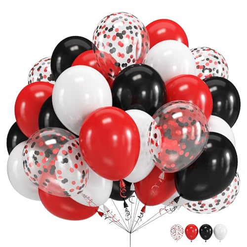 Luftballons Rot und Schwarz, 60 Stück 12 Zoll Schwarz Rot Konfetti Luftballons und Weiße Helium Ballons mit Band für Hochzeit Geburtstag Valentinstag Casino Poker Thema Dekoration von Govpy