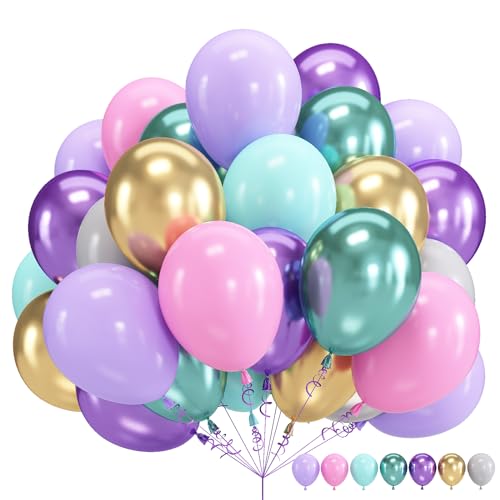 Meerjungfrau Luftballons, 60 Stück 12 Zoll Meerjungfrau Geburtstag Ballon mit Metallic Lila Grün Rosa Türkis Violett Helium Ballons für Mädchen Meerjungfrauen Party Babyparty Hochzeit Dekoration von Govpy