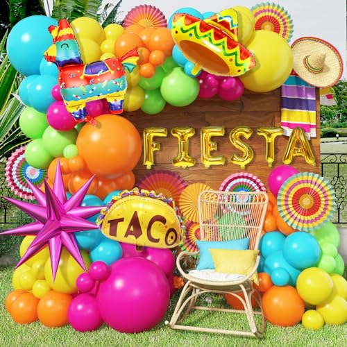 Mexikanische Luftballons Girlande Set, Mexiko Karneval Deko Ballons Regenbogen Faschingsdeko mit FIESTA Taco Lama Sombrero Folienballons für Cinco De Mayo Luau Festliche Party Geburtstag Dekoration von Govpy