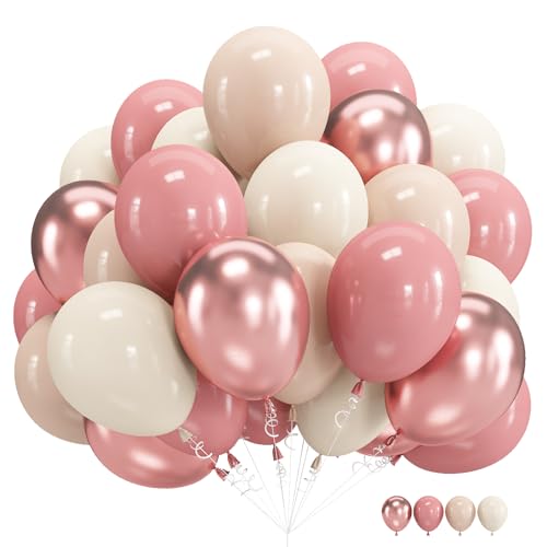 Retro Rosa Beige Luftballon, 60 Stück 12 Zoll Dusty Rosa Aprikosen und Metallic Rosegold Ballons, Nude Doppelschichten Ballons für Mädchen Hochzeit Babyparty Boho Geburtstag Party Dekoration von Govpy