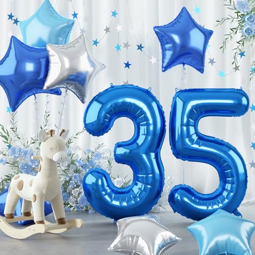 Riesen Dunkelblau 35 Luftballon für Mann, 40 Zoll Pastell Blau Zahl 35 Luftballon Geburtstagdeko, Hellblau Silber Stern Zahlen 35 Folienballon für 35. Geburtstag Jubiläum Party Deko, Fliegt mit Helium Riesen Dunkelblau 35 Luftballon für Mann, 40 Zoll Pastell Blau Zahl 35 Luftballon Geburtstagdeko, Hellblau Silber Stern Zahlen 35 Folienballon für 35. Geburtstag Jubiläum Party Deko, Fliegt mit Helium von Govpy
