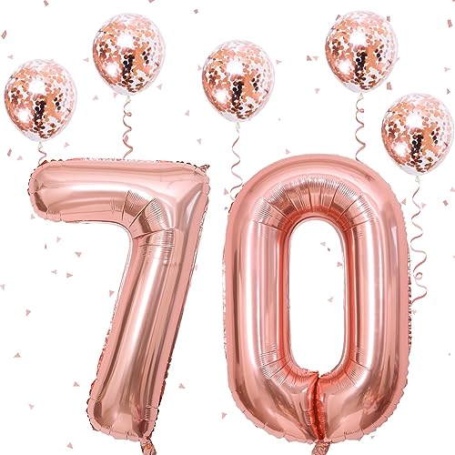 Rosegold 70 Luftballon Zahl, XXl Folienballon 70. Geburtstag Deko, 40 Zoll Helium Ballons 70 Zahlen mit Konfetti Ballon Geburtstagsdeko für Frau 70. Geburtstag Party Deko Jubiläum Party Dekoration von Govpy
