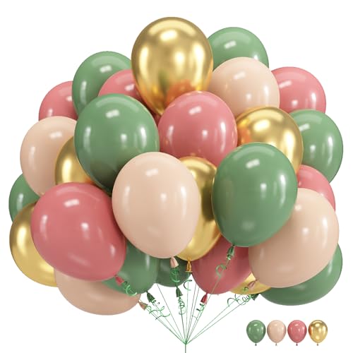 Sage Grün und Rosa Luftballons, 60 Stück 12 Zoll Dusty Rosa und Retro Grün Luftballons, Salbei Grün Metallic Gold Weiß Luftballons für Mädchen Geburtstag Babyparty Dschungel Safari Party Dekoration von Govpy