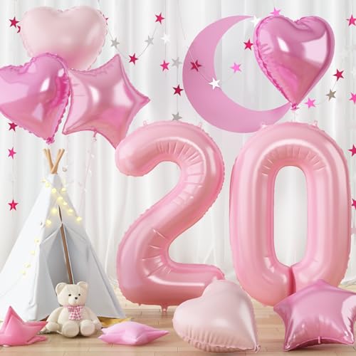 Zahl Luftballon 20. Geburtstag Deko, Pastell Rosa Zahlenballon 20 mit Herz Stern Ballon, XXL Pink Folienballon Zahlen 20 Helium Ballon für Frau 20 Geburtstagsdeko Hochzeit Jubiläum Party Dekoration Zahl Luftballon 20. Geburtstag Deko, Pastell Rosa Zahlenballon 20 mit Herz Stern Ballon, XXL Pink Folienballon Zahlen 20 Helium Ballon für Frau 20 Geburtstagsdeko Hochzeit Jubiläum Party Dekoration von Govpy