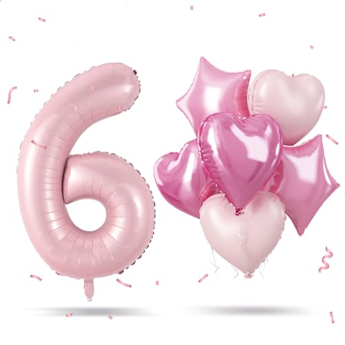 Zahl Luftballon 6. Geburtstag Deko, Pastell Rosa 40 Zoll Zahlenballon 6 mit Herz Stern Ballon, XXL Pink Folienballon Zahlen 6 Helium Ballon für 6 Kindergeburtstag Hochzeit Jubiläum Party Dekoration Zahl Luftballon 6. Geburtstag Deko, Pastell Rosa 40 Zoll Zahlenballon 6 mit Herz Stern Ballon, XXL Pink Folienballon Zahlen 6 Helium Ballon für 6 Kindergeburtstag Hochzeit Jubiläum Party Dekoration von Govpy