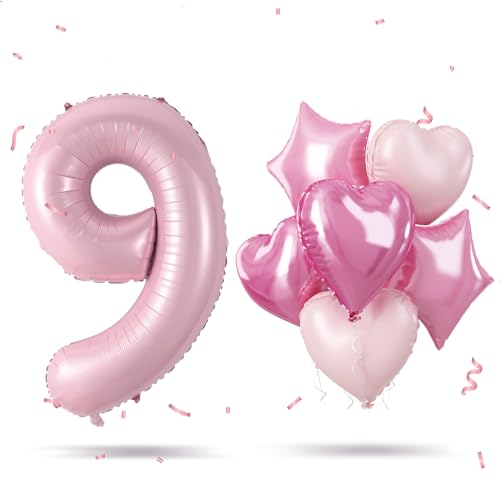 Zahlen Luftballon 9 Rosa, Riesen Hell Pink Folienballon Zahl für Mädchen 9 Geburtstagsdeko, 40 Zoll Helium Zahlenballon mit Herz Stern Ballon 9. Geburtstag Deko für 9 Jahre Jubiläum Party Dekoration Zahlen Luftballon 9 Rosa, Riesen Hell Pink Folienballon Zahl für Mädchen 9 Geburtstagsdeko, 40 Zoll Helium Zahlenballon mit Herz Stern Ballon 9. Geburtstag Deko für 9 Jahre Jubiläum Party Dekoration von Govpy