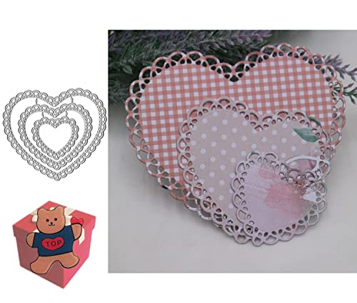 Stanzformen für Kartenherstellung, Stanzformen, Ausschnittschablonen für DIY, Scrapbooking, Fotoalbum, schabloniert, niedliche Brosche (4 Stück/Set Spitze Herzform) von Gowxs