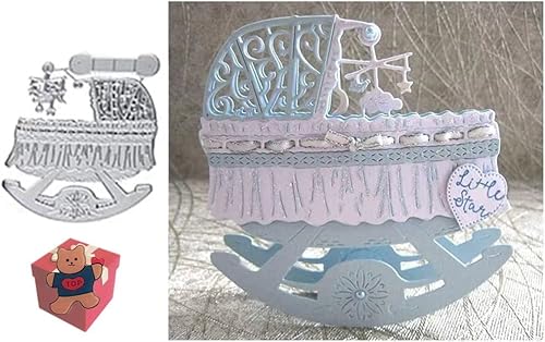 Stanzformen für Kartenherstellung, Stanzschablonen für Bastelarbeiten, Scrapbooking, Fotoalbum, dekorative Prägepapier-Stanzformen für Kartenherstellung, Vorlage + niedliche Brosche (Babywiege) von Gowxs