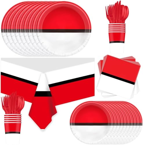 81 Stück Cartoon Ball Partygeschirr Set Cartoon Ball Geburtstag Party Supplies, Pappteller, Servietten, Tasse, Messer, Löffel und Gabeln (Rot) von Goxeon