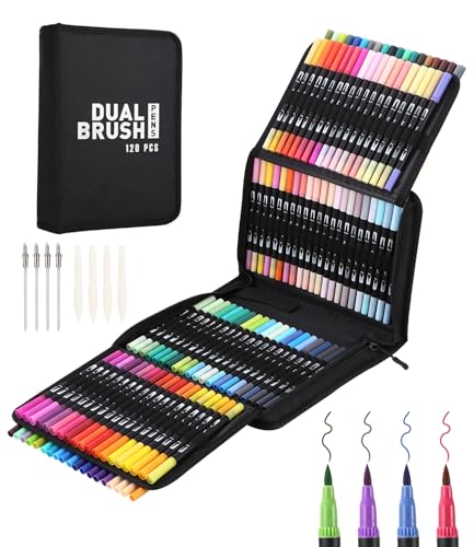 Goxiry Dual Brush Pen Set, Filzstifte Set 120 Farben Aquarellstifte mit Zwei Spitzen für Zum Ausmalen, Zeichnen, Bullet Journal, und Schulbedarf von Goxiry