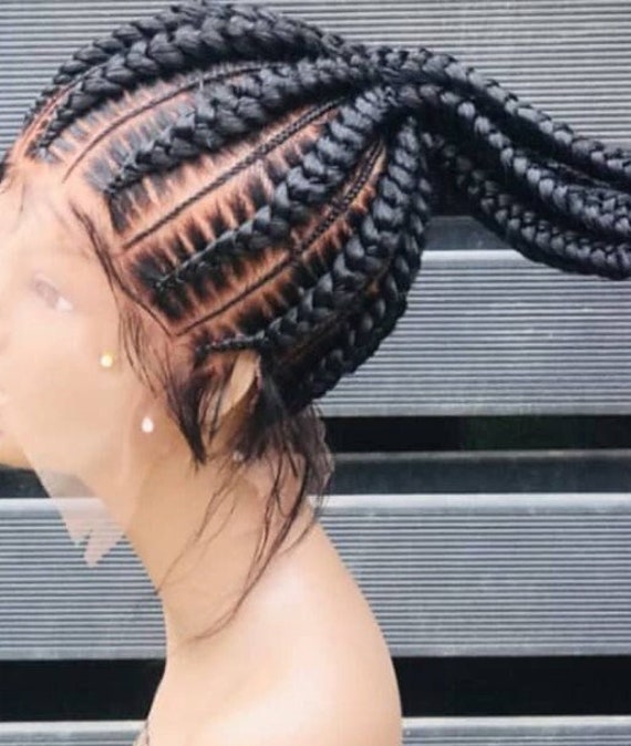 Geflochtene Perücke, Große Cornrow Zöpfe, Cornrows, French Twist, Schwarze Frauen Perroques Locken, Volle Spitze von GozellasCreations