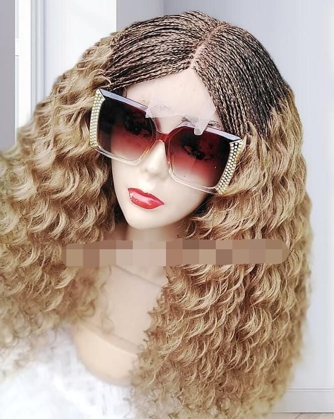 Geflochtene Perücke Mit Locken Am Verschluss, Lace Perücke, Zöpfe, Schwarze Frauen Cornrows, Limonade Twists, French Ghana Zöpfe von GozellasCreations