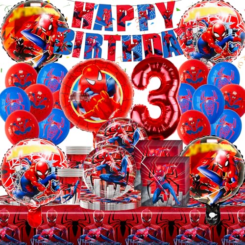 93 Stück Spider Geburtstagsdeko Jungen 3 Jahre - Spiderma Kindergeburtstag Dekoration Set mit Papptellern, Bechern, Servietten, Luftballons und Tischdecke für Themenpartys, für Geburtstagsfeiern 93 Stück Spider Geburtstagsdeko Jungen 3 Jahre - Spiderma Kindergeburtstag Dekoration Set mit Papptellern, Bechern, Servietten, Luftballons und Tischdecke für Themenpartys, für Geburtstagsfeiern von Gozuein